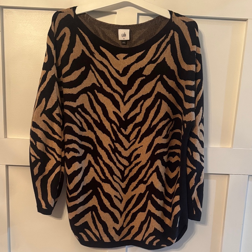 CAbi Zebra Print Sweater - Black and Brown